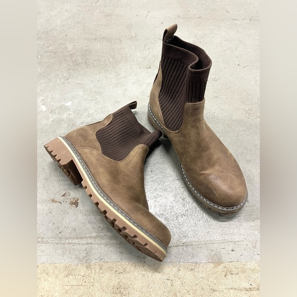 Corkys Shoes - Corky’s Brown Cabin Fever Chelsea Ribbed Ankle Sock Top Boot boho granola girl